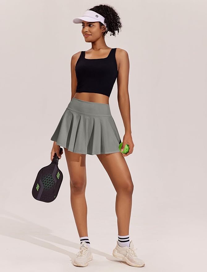 PINSPARK Womens Tennis Skirt Pleated Athletic Skirts with Pockets Shorts High Waisted Golf Skort for Workout Pickleball