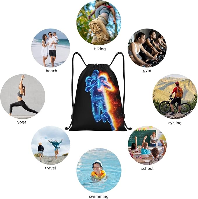Boys Men Football Drawstring Bags, Sports-Themed Drawstring Backpack Casual Knapsack for Teens Adults Unisex for Gym Travel Swimming Hiking Camping, Small