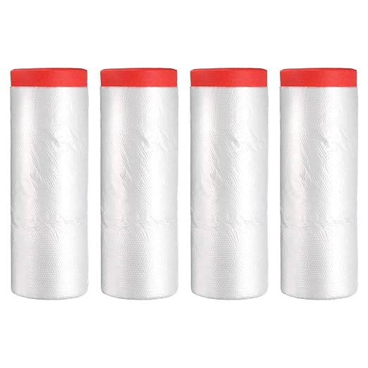 uxcell Pre-Taped Masking Film, 7.9ft x 66ft High-Tack Painters Tape Plastic by uxcell