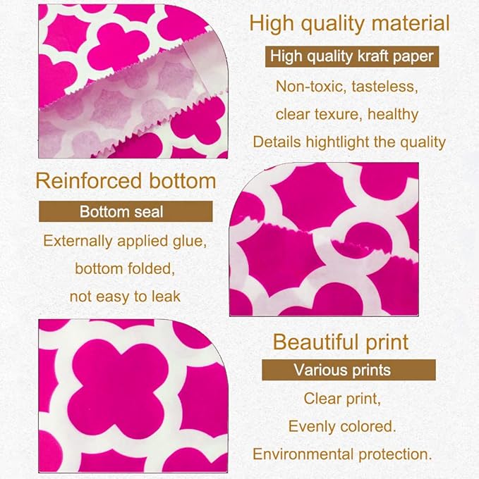 KEYYOOMY 100 Pcs Hot Pink Candy Buffet Bags Small Cookie Bags Polka Dot Paper - Image 3
