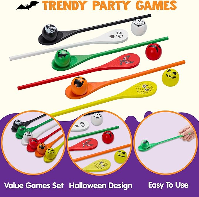 JOYIN 6 Pcs Halloween Egg and Spoon Race Game Set; Eyeballs and Spoons - Image 3