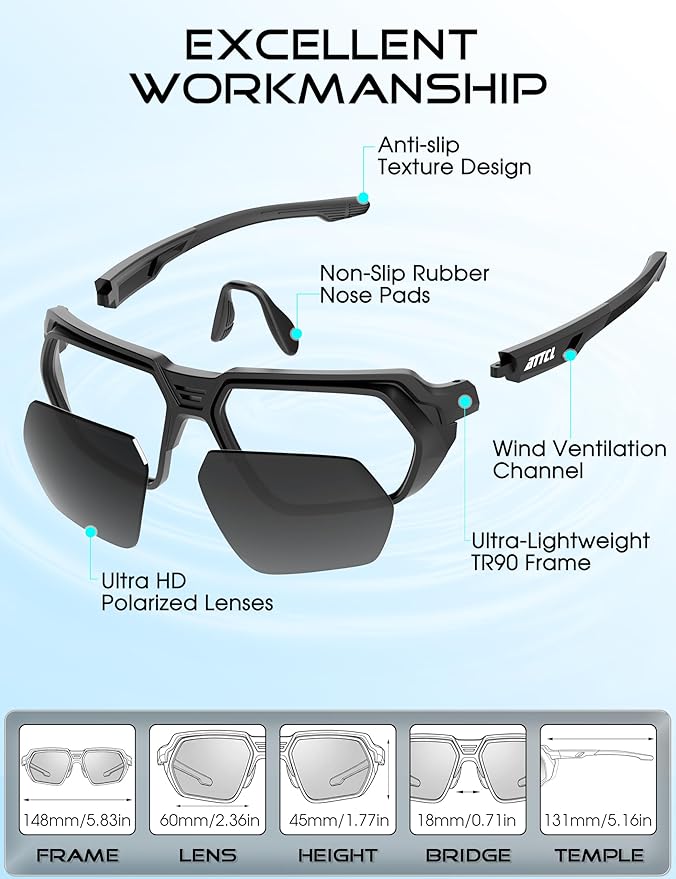 ATTCL Sports Polarized Sunglasses for Men: Womens UV400 Protection, Lightweight Wrap Around TR90 Frame for Fishing Golf