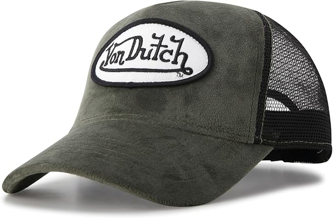 Von Dutch Unisex Trucker Hat - Velvet Curved Bill Mesh Back Retro Classic Adjustable Snapback Baseball Cap for Men and Women