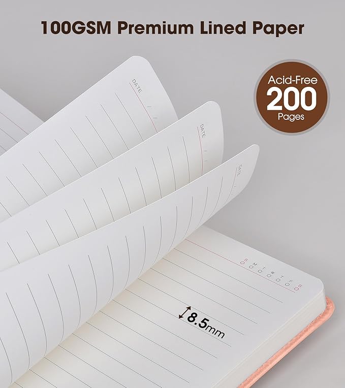 Pink A5 Lined Leather Journal Notebook - Image 3