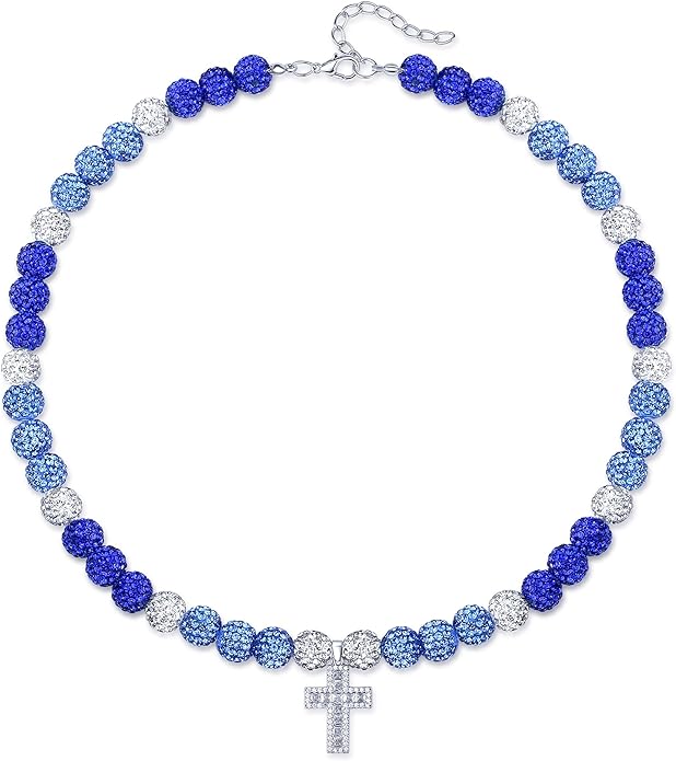 QINJIEJIE Baseball Necklace for Men Glitter Bling Rhinestone Beaded Collection Necklace for Women 16/18in Inspired Sports Jewelry Baseball Chain Cool Gifts for Baseball Players Team Lovers