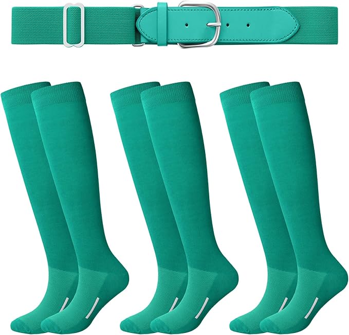Haysandy Baseball or Softball Sock and Belt Combo Set 3 Football Baseball Socks with Softball Belt for Youth Boys Kids