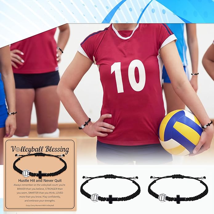 Tondiamo 12 Set Christian Cross Balls Bracelets Gifts Adjustable Baseball Volleyball Softball Woven Jewelry Charm Bracelets with Inspirational Cards for Team Gifts Sports Lover