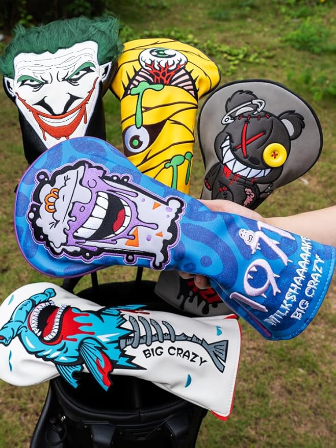 Big Crazy Golf Headcovers - Funny Golf Club Covers - Driver Headcover with Tour Grade PU Leather - Golf Driver Headcover, Waterproof Golf Head Covers, Soft Lining Golf Gift