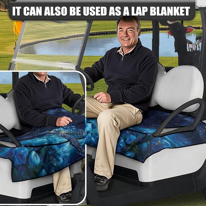 Golf Cart Seat Covers, Universal Golf Cart Seat Towel Blanket with 4 Front Pockets & Nonskid Bottom Fits for Club Car 2 Person Seats Golf Carts