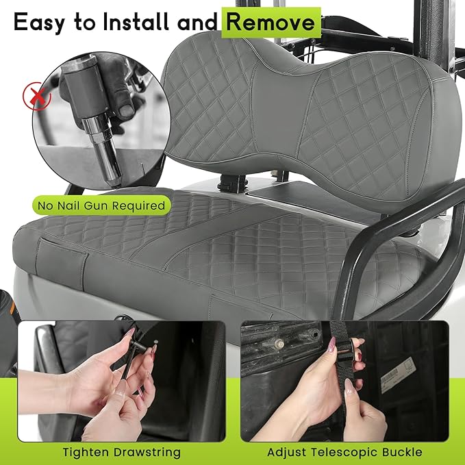 Golf Cart Seat Covers Fit Yamaha Drive G29 2007-2016 Vinyl Leather Front Seat Cover for OEM Ordinary Cushions No Nail Gun Easy to Install & Clean Vinyl Leather Seat Cushion Covers Gray