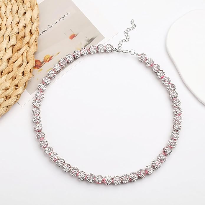 QINJIEJIE Baseball Necklace for Men Glitter Bling Rhinestone Beaded Collection Necklace for Women 16/18in Inspired Sports Jewelry Baseball Chain Cool Gifts for Baseball Players Team Lovers