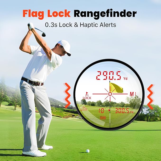 Golf Rangefinder with Slope & Red Backlight, 1500Yards Laser Range Finder, 0.3s FlagLock Vibration, 7X Magnification, Magnet Stripe, 85% Transmission Lens for Golfing/Hunting, Golf Accessories
