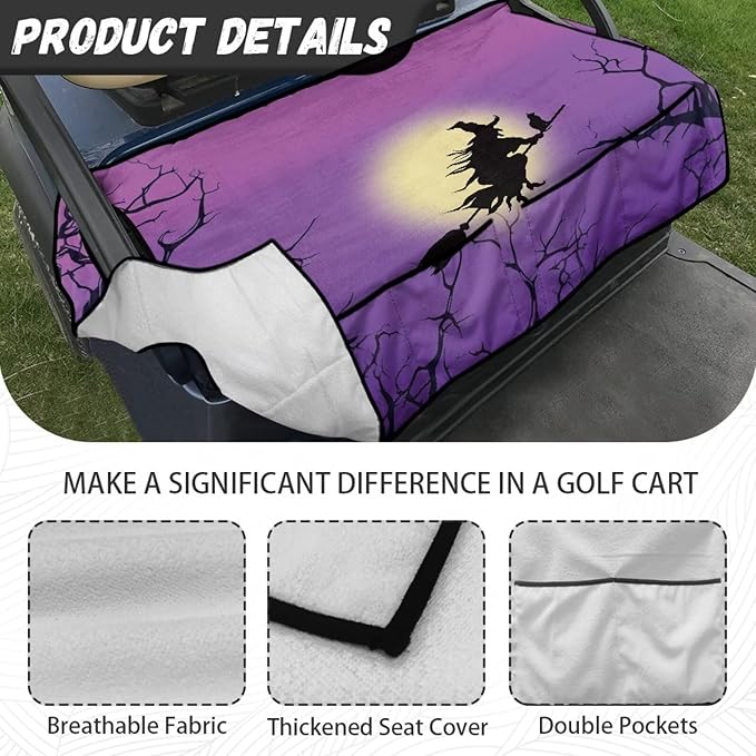 Golf Cart Seat Covers, Universal Golf Cart Seat Towel Blanket with 4 Front Pockets & Nonskid Bottom Fits for Club Car 2 Person Seats Golf Carts