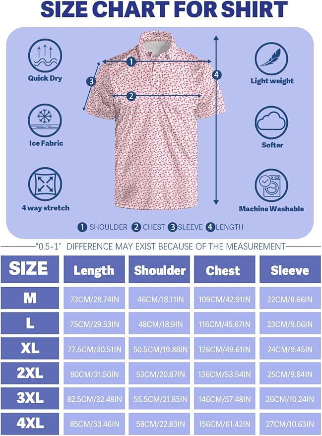 HUURAY Funny Golf Polos for Men Funny Print Short Sleeve Shirts Quick Dry Polo Shirts Hawaiian Shirt Performance Golf Outfits