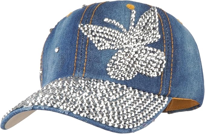 Hoce Fashion Rhinestone Denim Baseball Cap Studded Bling Hat for Women
