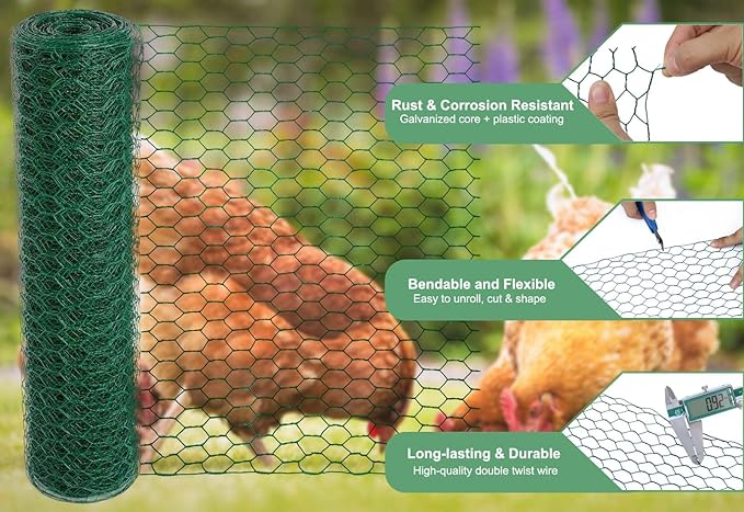 Chicken Wire 15.7 x 315 Inches Chicken Wire Fencing Mesh Green PVC Coated - Image 5