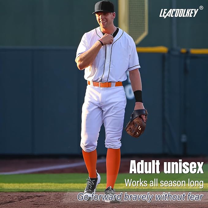 LEACOOLKEY Baseball Belt and Socks Combo Set Adjustable Softball Socks and Elastic Belt for Youth and Adult