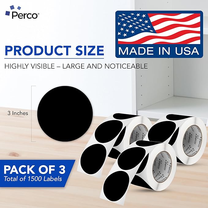 Perco Black 3-Inch Round Circle Dot Sticker Labels - Image 2