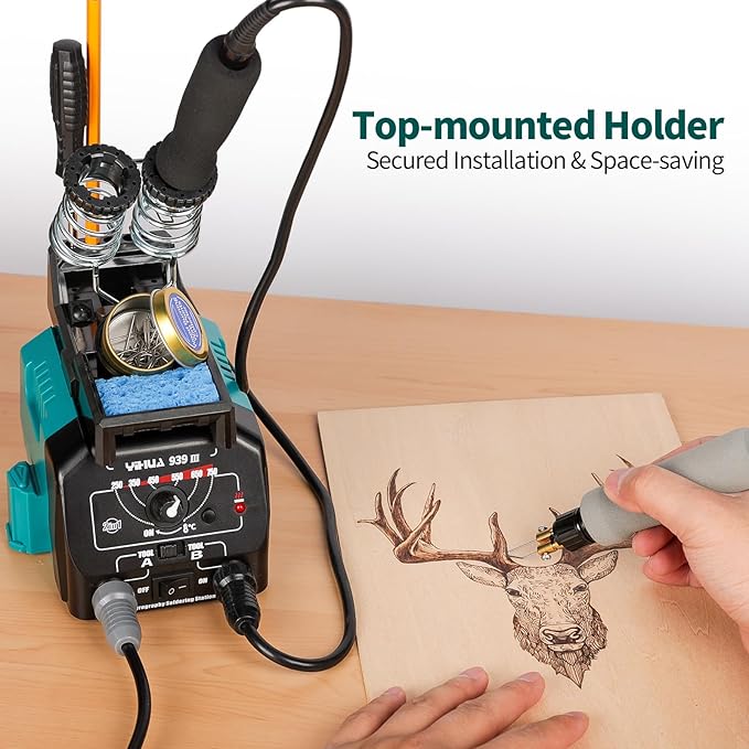 YIHUA 939 III Dual Pen Pyrography Station 2-in-1 Wood-Burning Tool - Image 3