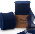 Ribbli Navy Chiffon Ribbon 1-1/2 inch x 20 Yard Handmade Fringe Chiffon Silk by Ribbli