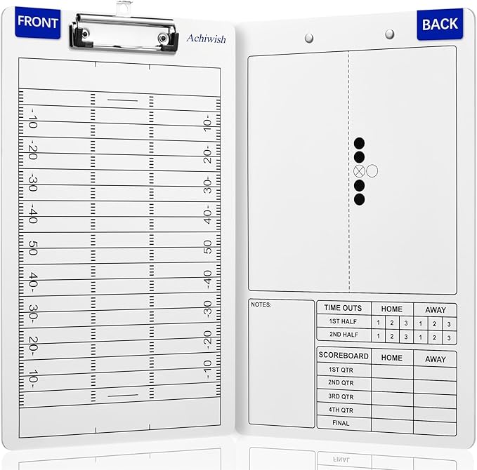 Football clipboard for Coaches, Premium Football White Board for Coaches, Waterproof Football Dry Erase Board for Coaches, Double-Sided Football clipboard with Tactics Field & Lineup Planner
