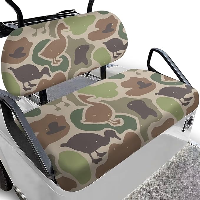 Bulopur Duck Hunting Camo Golf Cart Towel Seat Covers 2 Piece Green Ezgo Club Car Seat Cover for 2 Passenger Carts Soft Breathable Golfcart Seats Blanket Washable