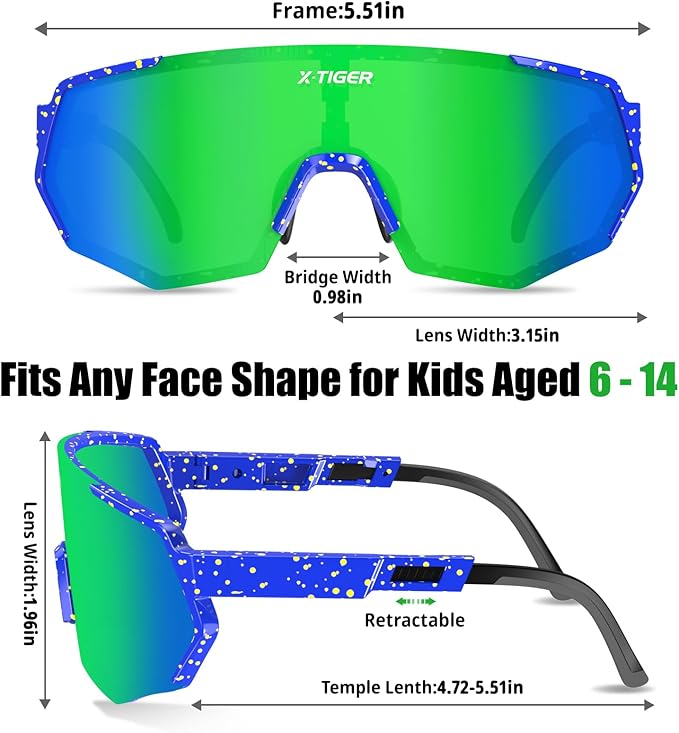 X-TIGER Polarized Youth Baseball Sunglasses UV400 Kids Sunglasses Boys Girls 8-12 Youth for Softball Cycling Sports Glasses