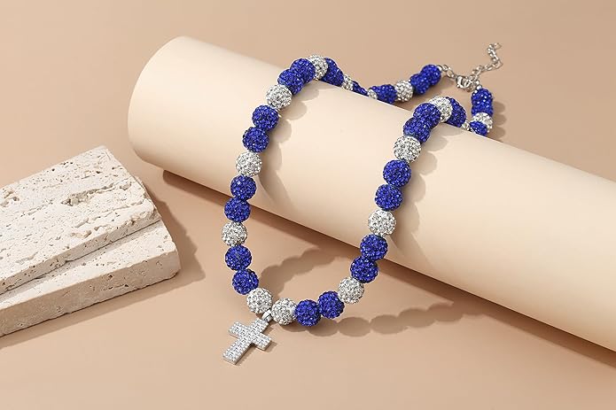 QINJIEJIE Baseball Necklace for Men Glitter Bling Rhinestone Beaded Collection Necklace for Women 16/18in Inspired Sports Jewelry Baseball Chain Cool Gifts for Baseball Players Team Lovers