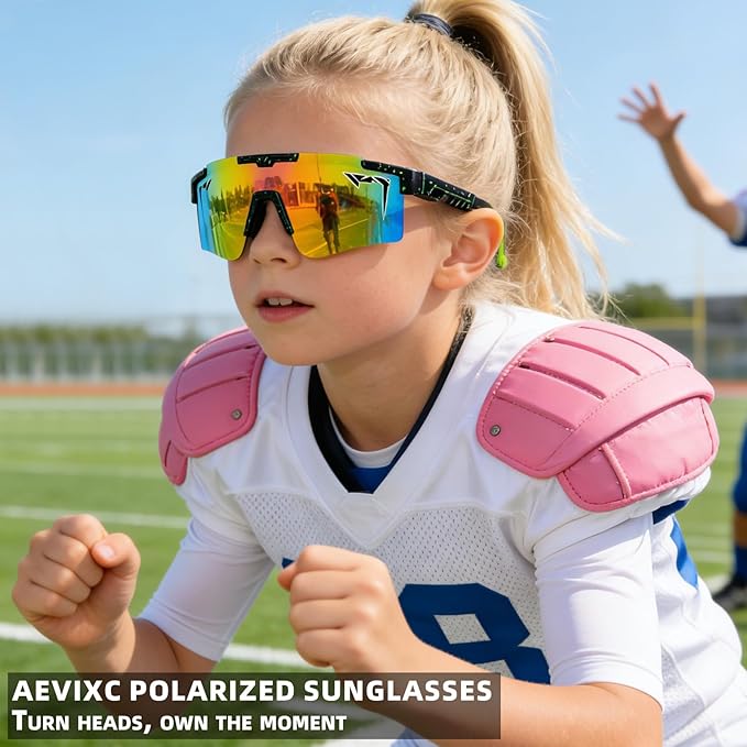 2-Sizes Kids Youth Baseball Sunglasses Men Women Vipers Sunglasses Softball Boys Girl True Polarization &UV Protection