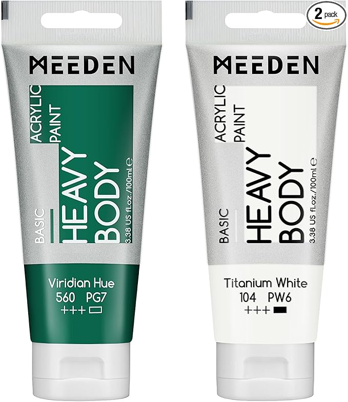 MEEDEN Acrylic Paint Viridian Hue: Bundled - 100ml/3.38oz x 2 Bulk Heavy Body by MEEDEN