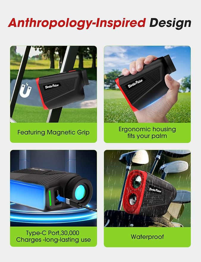 Golf Rangefinder with Slope & Magnet，1300 Yards Range Finder for Golf，Flag Locking Vibration，6-6.5X Magnification & HD LCD，Rechargeable Golf Range Finder，Black