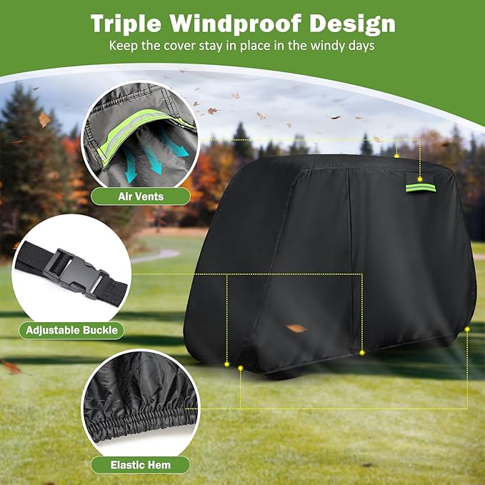 Waterproof Golf Cart Cover 4 Passenger for Yamaha/E-Z-Go/Cushman/Club Car/Evolution/ICON, Heavy Duty Sun Rain Dust Protection 2+2/4 Passenger Golf Cart Cover with Soft Cotton Lining & Door Zipper-M