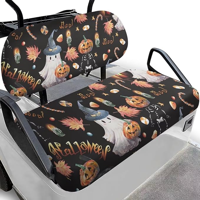 Yewatlles Halloween Ghost Golf Cart Seat Covers Kit, Fit for Club Car Precedent Ordinary Front Seat Cushion, Golf Cart Polyester Seat Cover, No Nails Required