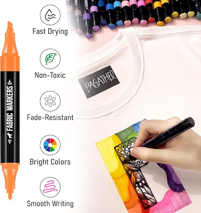 Fabric Markers Permanent for Clothes, 20 Colors Dual Tip - Image 3