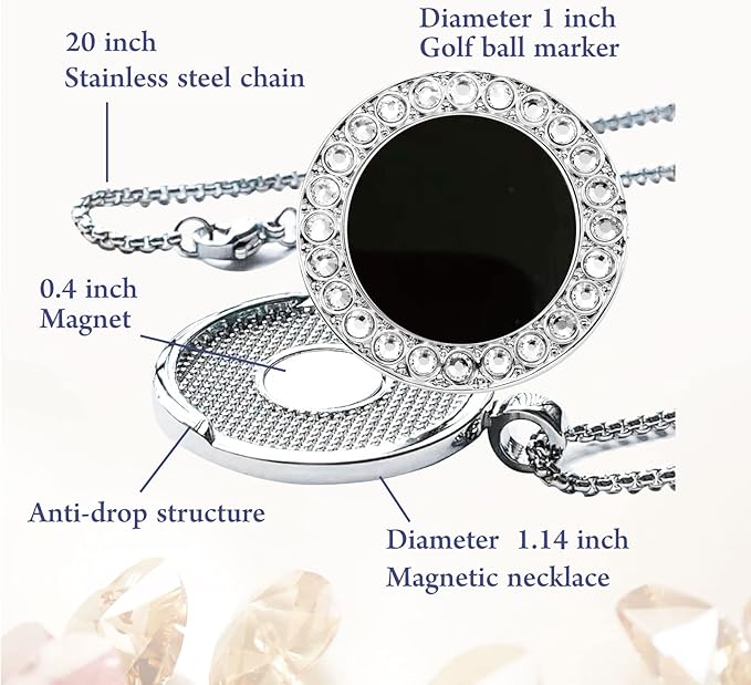 Golf Ball Marker Necklace, Pearl Crystal Ball Marker, Golf Accessories, Golf Gifts, Golf Ball Markers for Women