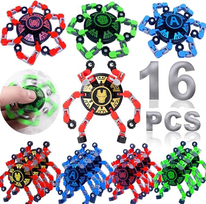 16Pack Fingertip Gyro Toy Mechanical Top DIY Deformation Robot Metal by ShineWorld