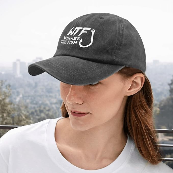 WTF Where's The Fish caps Funny Vintage Cotton Washed Baseball Caps Adjustable Low Profile Dad Hat