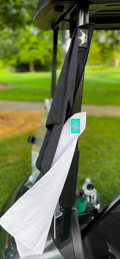 RYL/T Magnetic Golf Towel with Center Cut and Loop Attachment, Strong Magnet Attaches to Anything Metallic, Perfect Golf Bag or Cart Accessory