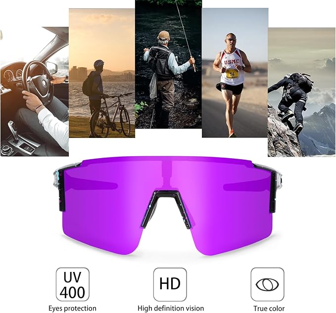 OULAIQI Cycling Sunglasses Polarized Sunglasses for Cycling Men Women with 1 Lens or 3 Interchangeable Lens Baseball Glasses