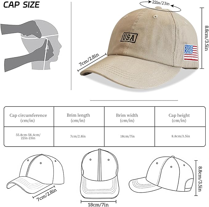 American Flag Patriotic Baseball Cap | Embroidered USA Flag 100% Cotton Adjustable Hat for Men & Women