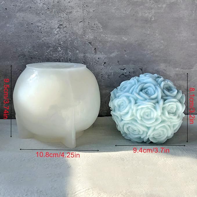 Large Rose Ball Candle Mold 3D Rose Flower Silicone Soap Mold - Image 2