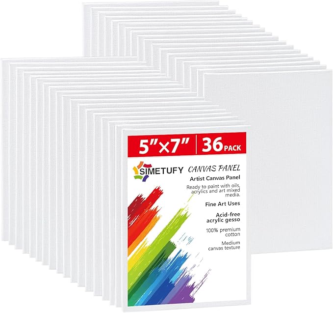 Simetufy 36 Pack 5 x 7 Inch Canvas Boards Small Painting Canvas by Simetufy
