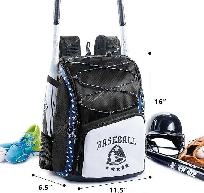 Baseball Bag for Youth & Adult with 4 Bat Sleeves - Softball Bat Bag with Shoe Compartment - Baseball Backpack for T-Ball, Softball Equipment, Baseball Gear, Baseball Bags for Boys 8-12