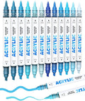 Guangna 12 Blue Dual Tip Acrylic Paint Markers, Brush Tip & Chisel Tip Acrylic by GuangnaArtSupplies