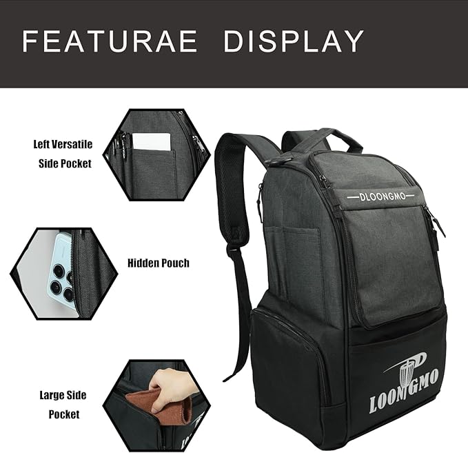 Disc Golf Bag, Durable Disc Golf Backpack Holds 22+ Discs, Large Capacity with Multiple Storage Pockets
