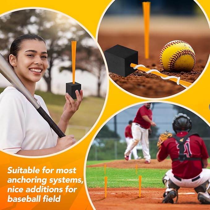 Shappy 48 Pcs Base Plugs Baseball Base Anchors with Tassel Heavy Duty Rubber Plug Dig Tools for Baseball Field Softball Drill