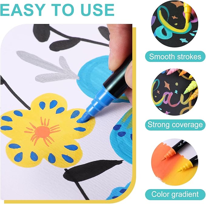 12 Colors Acrylic Paint Markers, Waterproof Dual Tip Acrylic Paint Pens - Image 3
