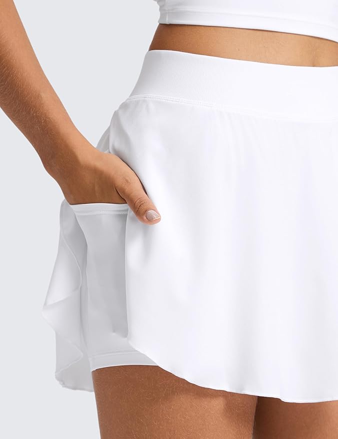 CRZ YOGA Lightweight Drapey Side Slit Tennis Skirts for Women - High Waisted Mini Flowy Lined Golf Skort with Pockets