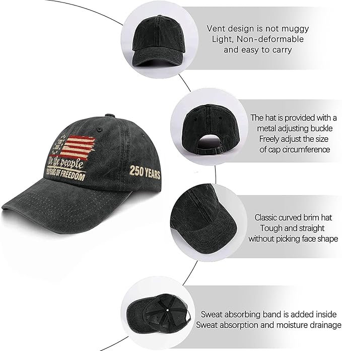 U.S. 250th Anniversary 250 Years Freedoms 1776-2026 Baseball Hats Funny
