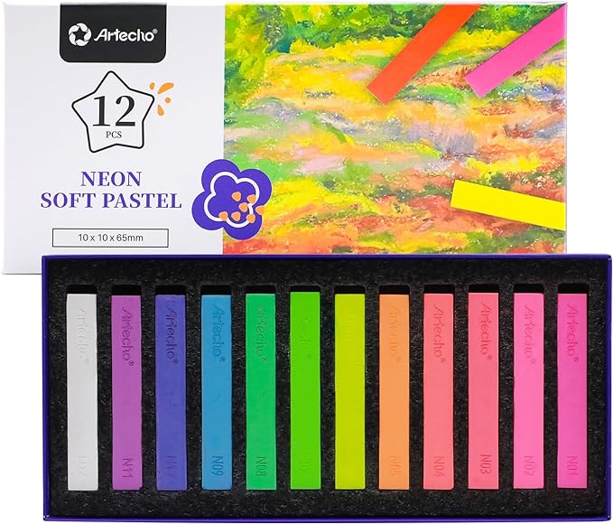 Artecho 12pcs Neon Soft Pastels, Square Chalk by Artecho